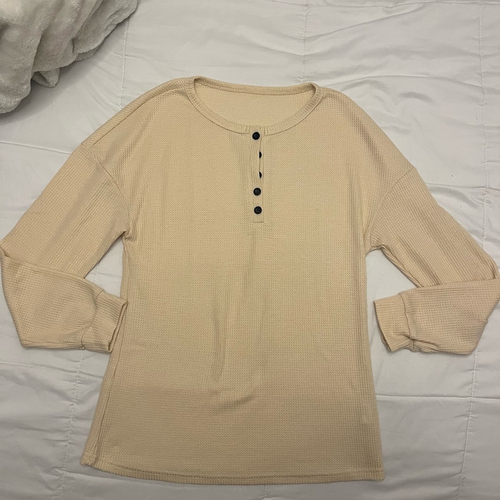 Cream Long Sleeve Henley Top